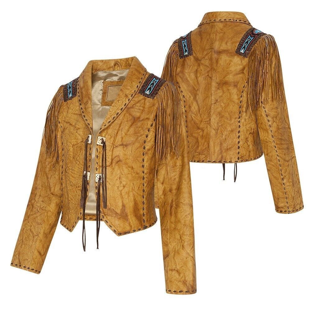 Kobler Yavapai Western Jacket NWT Brown Leather Tassled Fringe Native American S